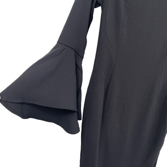 Bardot Solange Off The Shoulder Flare Ruffle Sleeve Black Midi Cocktail Dress 6 - Picture 3 of 10